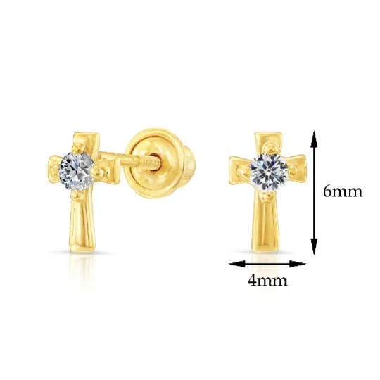 10k Yellow Gold Tiny Cute Cross Stud Earrings