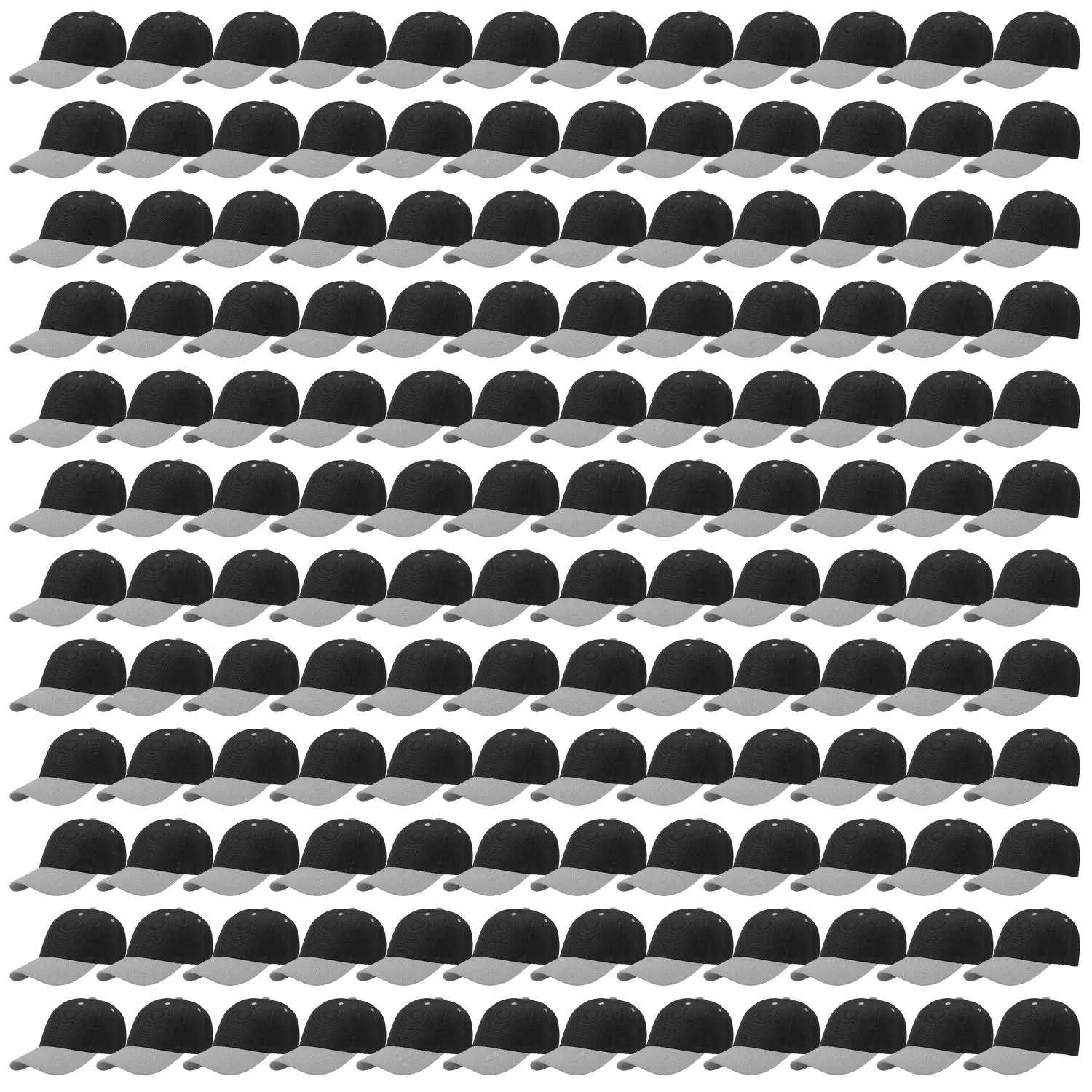 144-Pack Baseball Dad Cap Velcro Strap Adjustable Size - Black/Gray