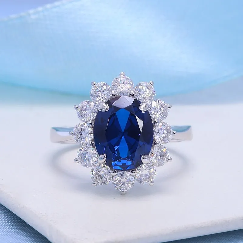 14k White Gold Oval Cut Sapphire with Diamond Engagement Ring