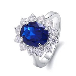 14k White Gold Oval Cut Sapphire with Diamond Engagement Ring