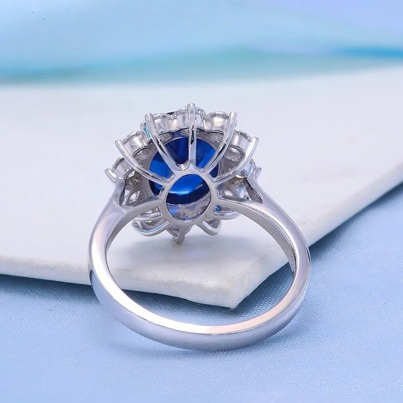 14k White Gold Oval Cut Sapphire with Diamond Engagement Ring