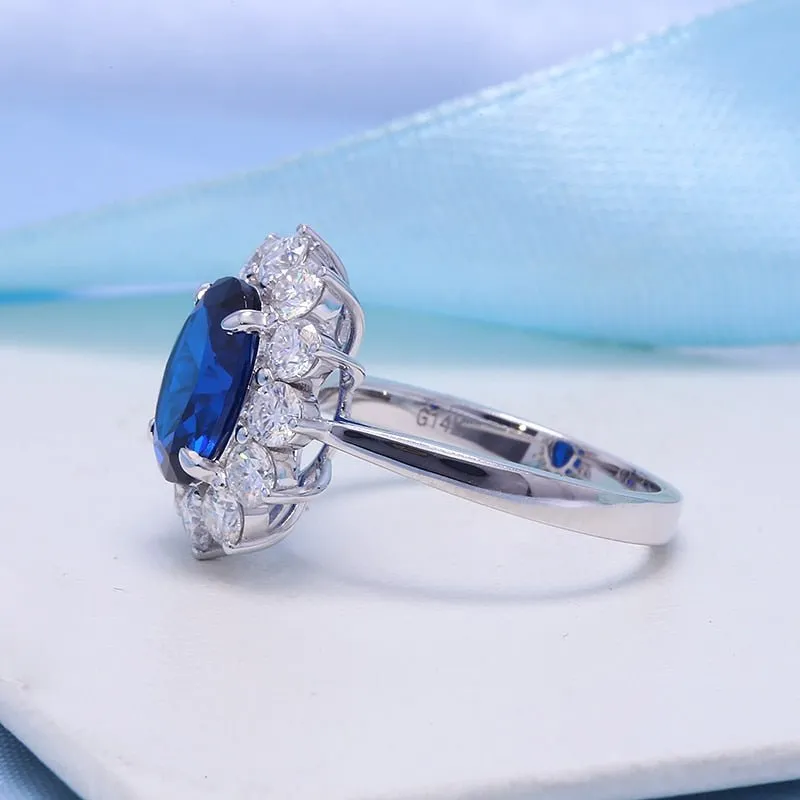 14k White Gold Oval Cut Sapphire with Diamond Engagement Ring