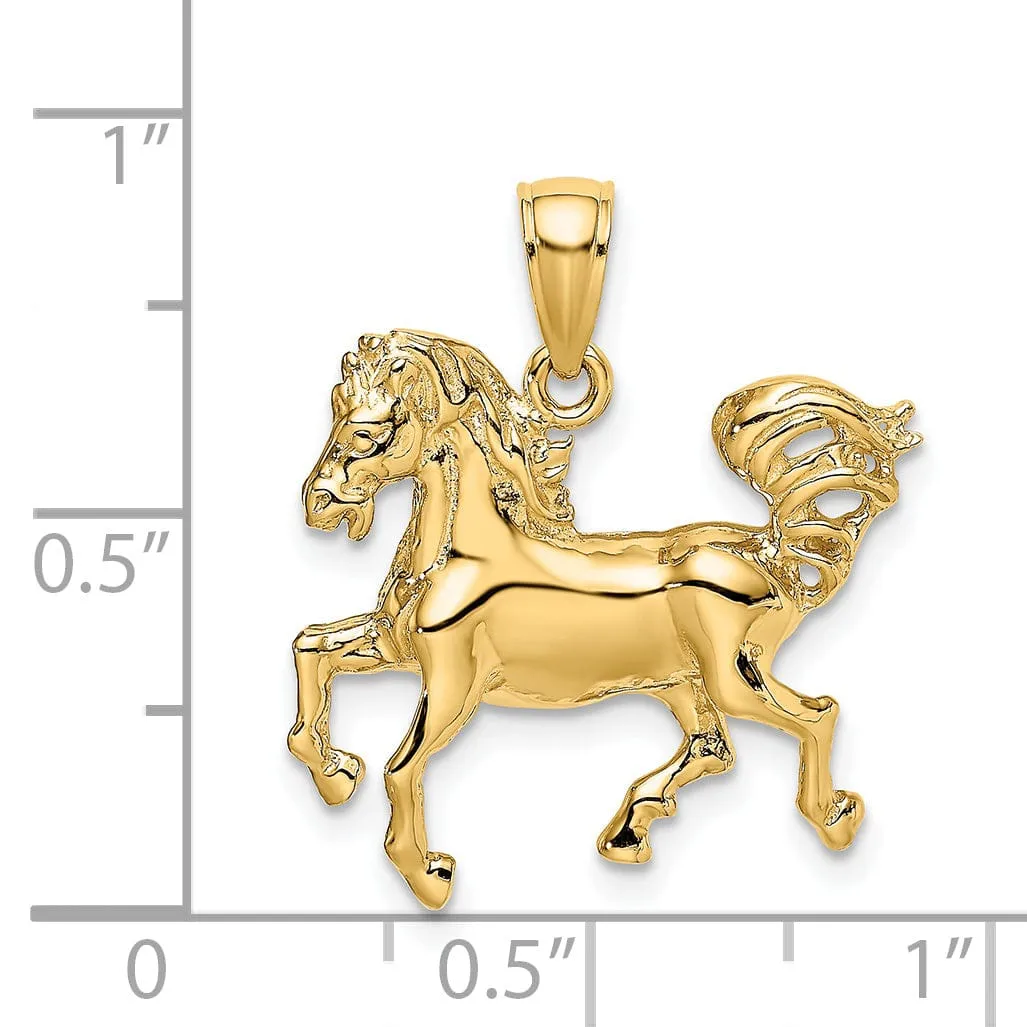 14K Yellow Gold Open Back Polished Finish Horse Charm Pendant