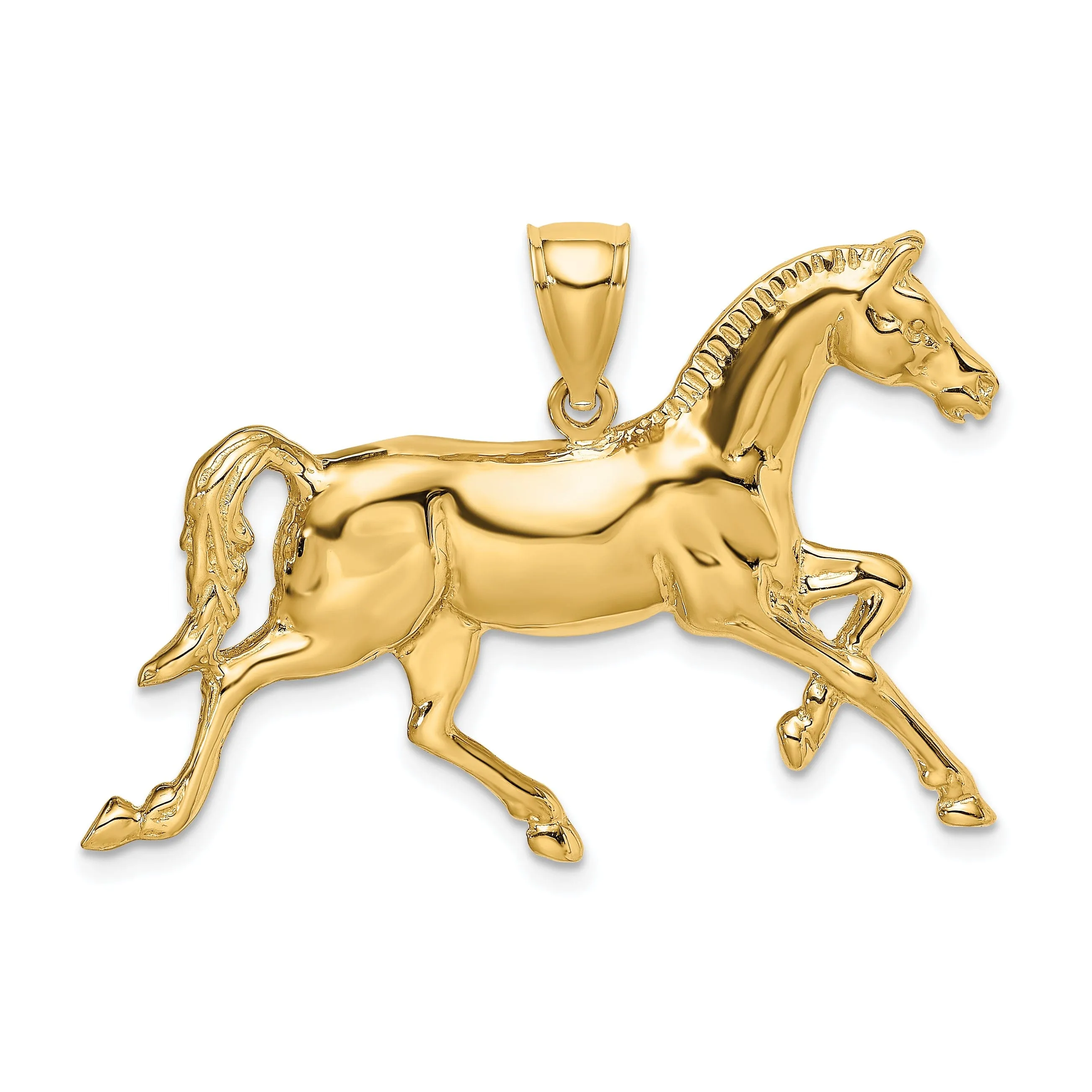 14K Yellow Gold Open Back Polished Finish Horse Charm Pendant