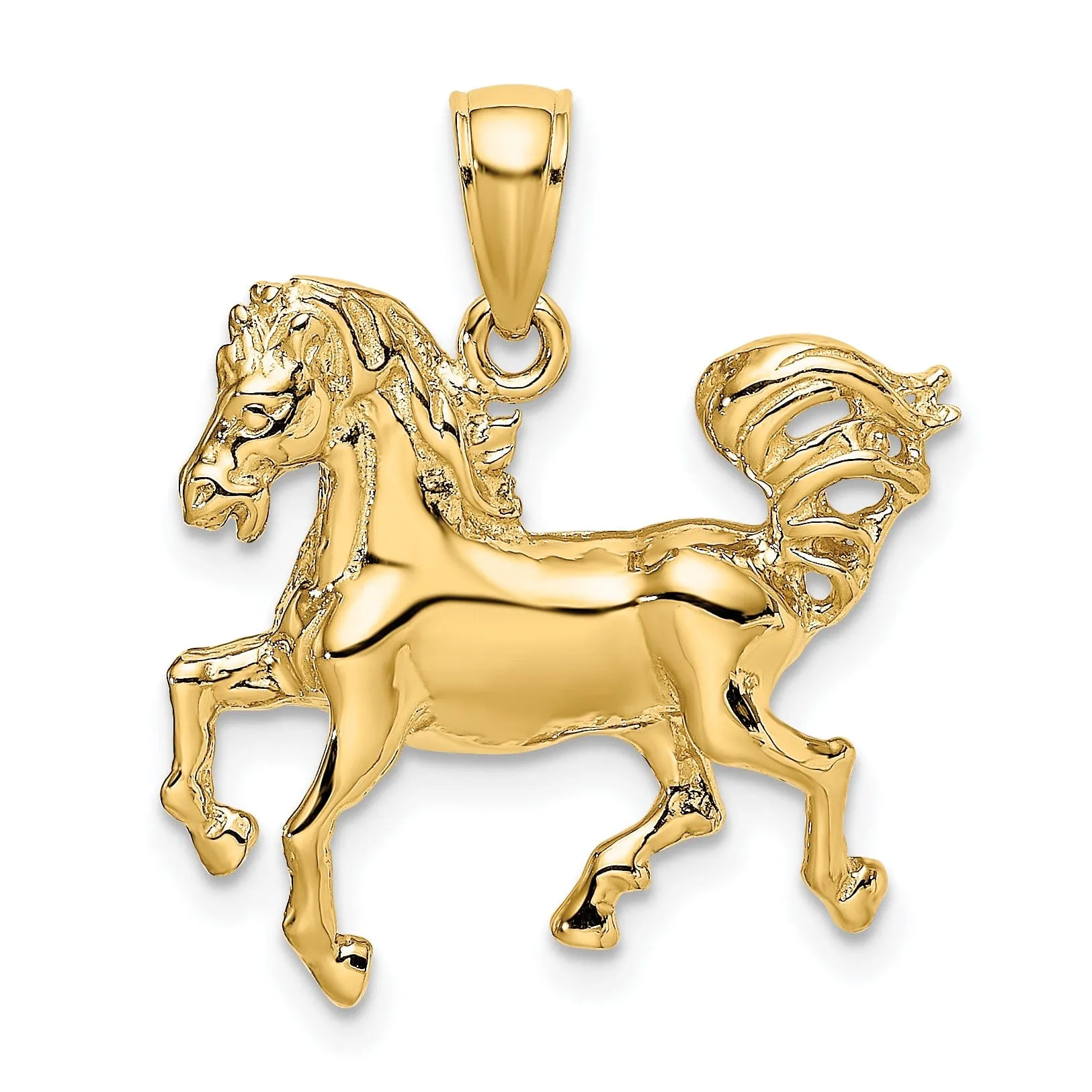 14K Yellow Gold Open Back Polished Finish Horse Charm Pendant