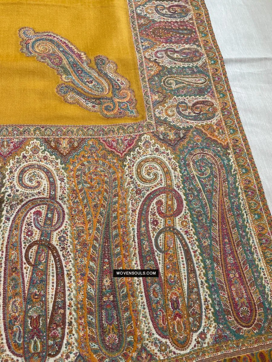 1697 SOLD Exquisite Burnt Yellow Boteh Shawl from Kashmir - Recently Made