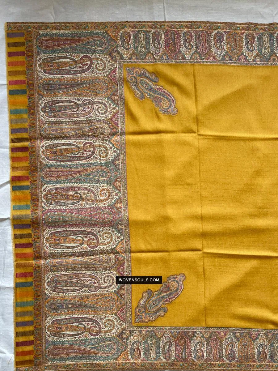 1697 SOLD Exquisite Burnt Yellow Boteh Shawl from Kashmir - Recently Made