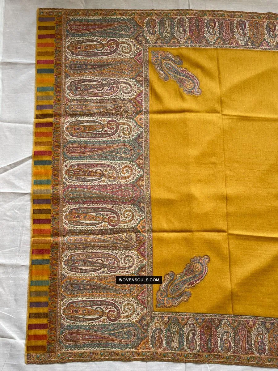 1697 SOLD Exquisite Burnt Yellow Boteh Shawl from Kashmir - Recently Made