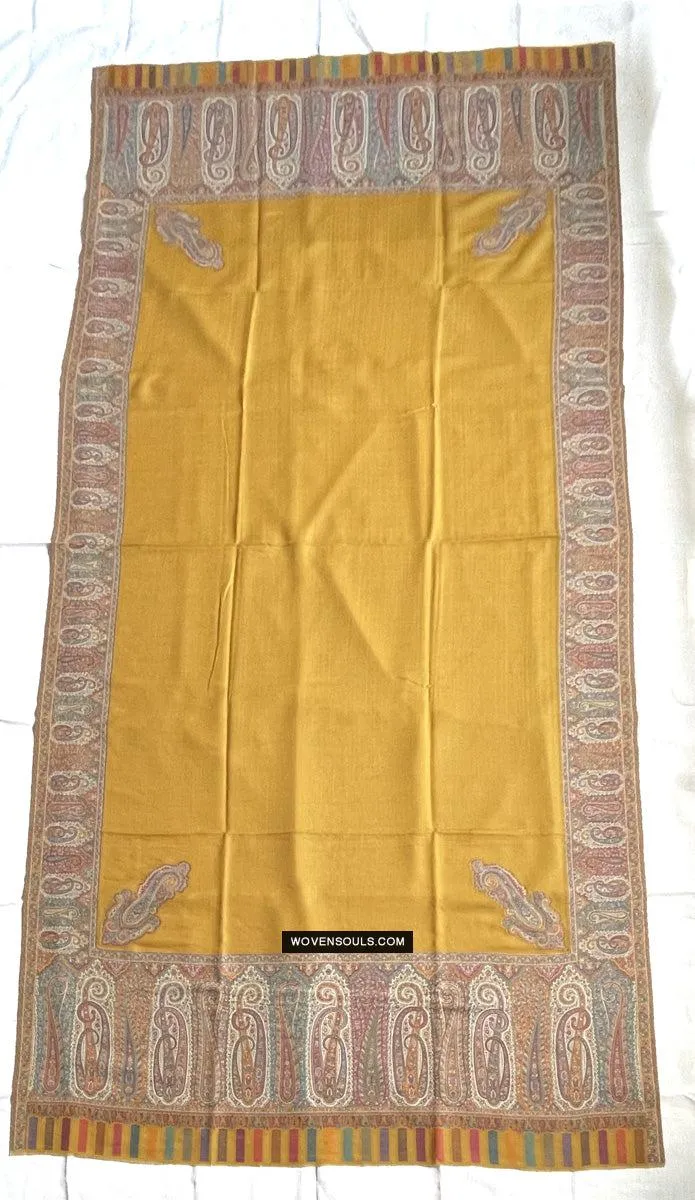 1697 SOLD Exquisite Burnt Yellow Boteh Shawl from Kashmir - Recently Made