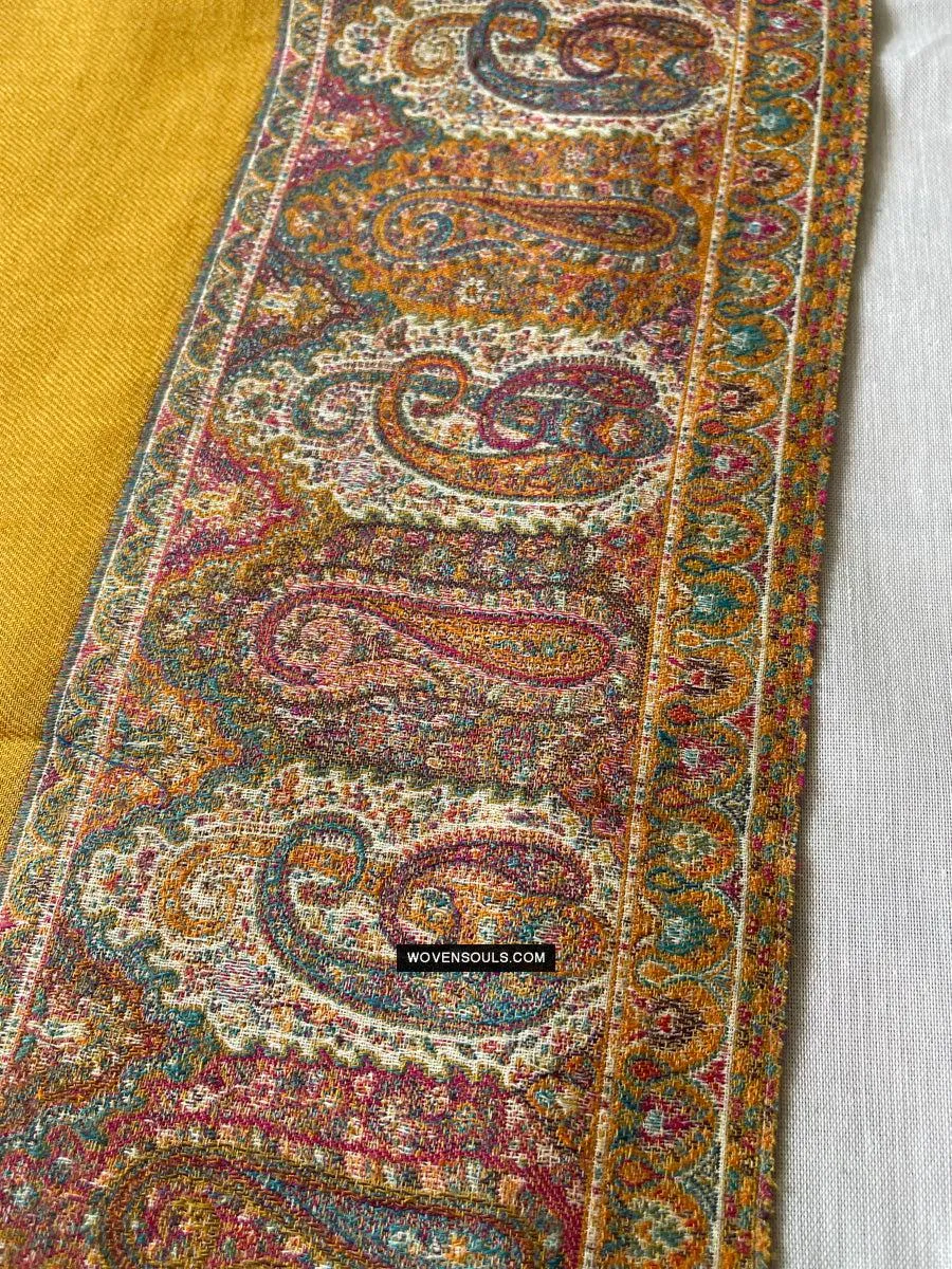 1697 SOLD Exquisite Burnt Yellow Boteh Shawl from Kashmir - Recently Made