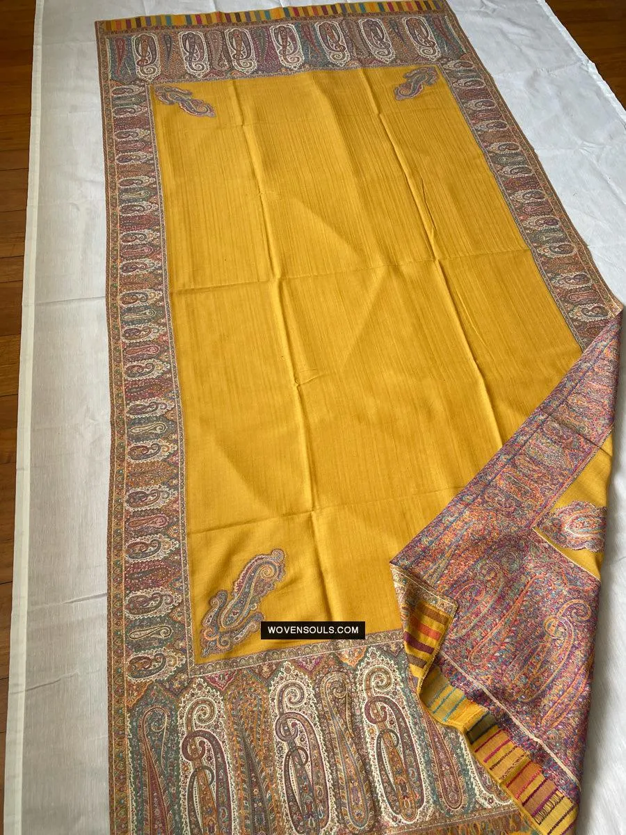 1697 SOLD Exquisite Burnt Yellow Boteh Shawl from Kashmir - Recently Made