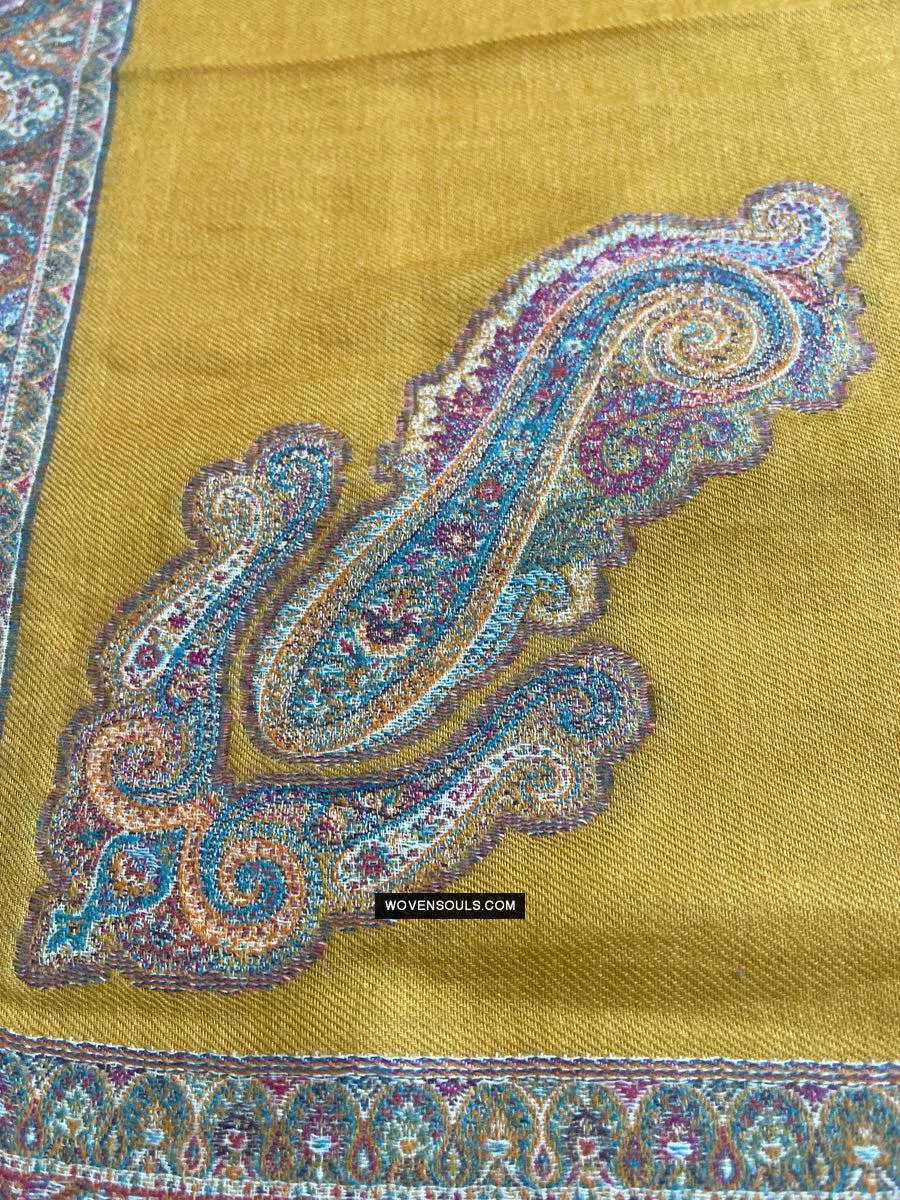 1697 SOLD Exquisite Burnt Yellow Boteh Shawl from Kashmir - Recently Made