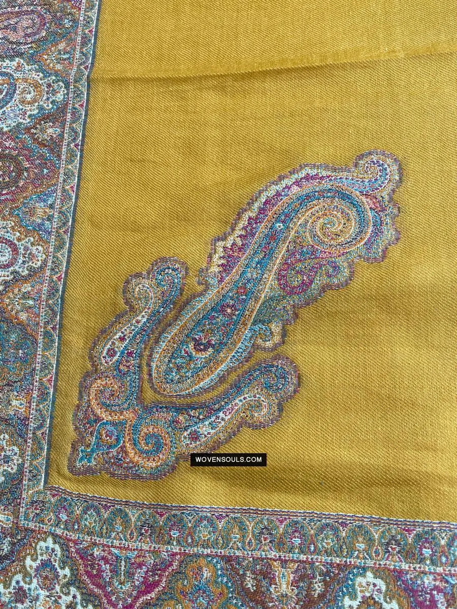 1697 SOLD Exquisite Burnt Yellow Boteh Shawl from Kashmir - Recently Made