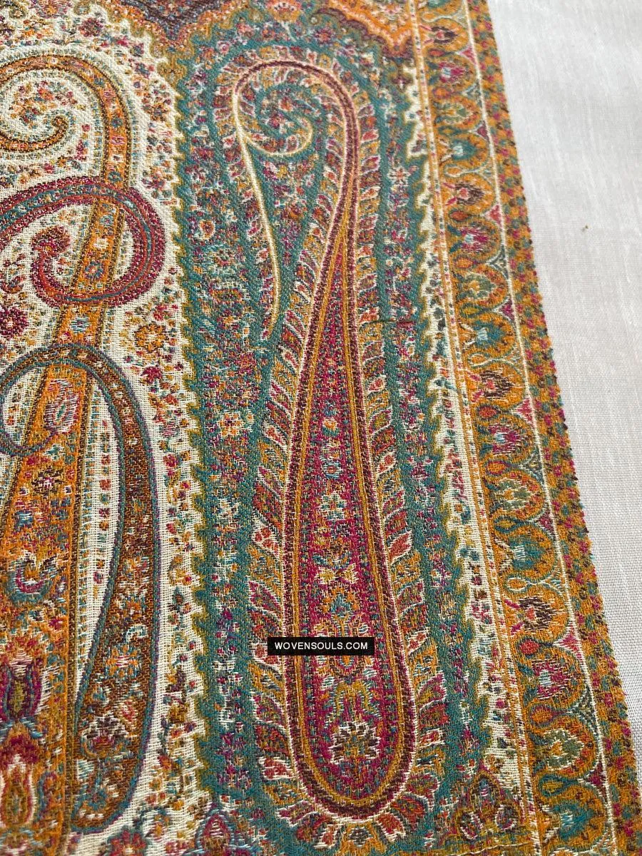 1697 SOLD Exquisite Burnt Yellow Boteh Shawl from Kashmir - Recently Made