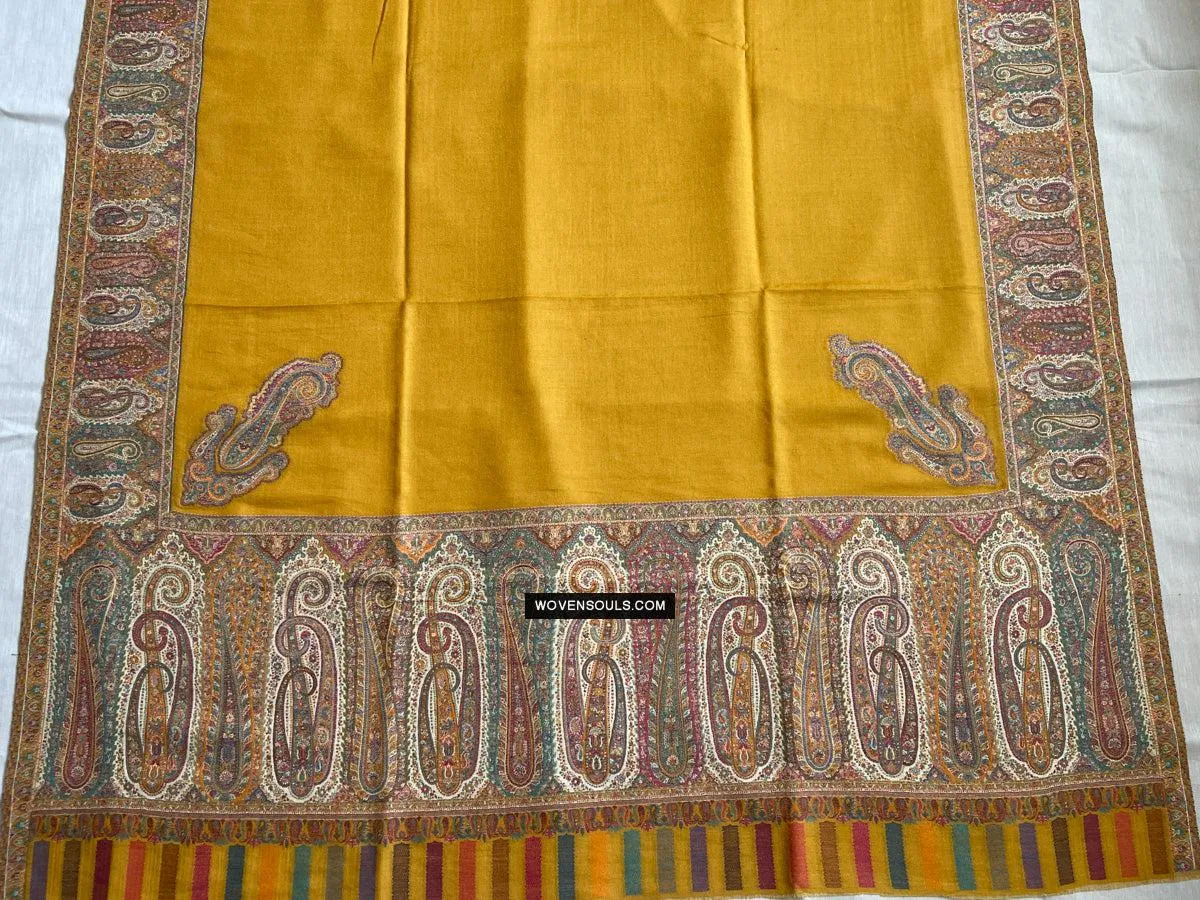 1697 SOLD Exquisite Burnt Yellow Boteh Shawl from Kashmir - Recently Made