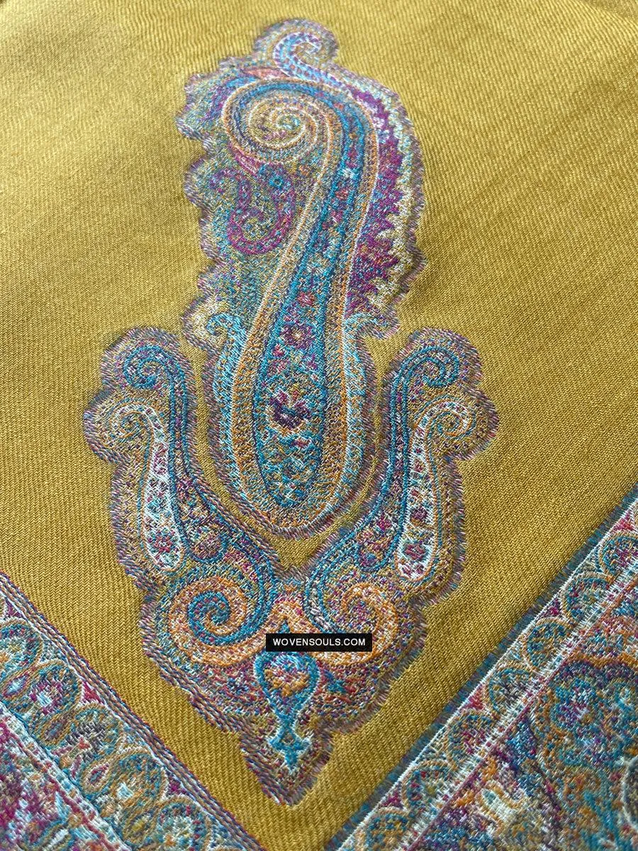 1697 SOLD Exquisite Burnt Yellow Boteh Shawl from Kashmir - Recently Made