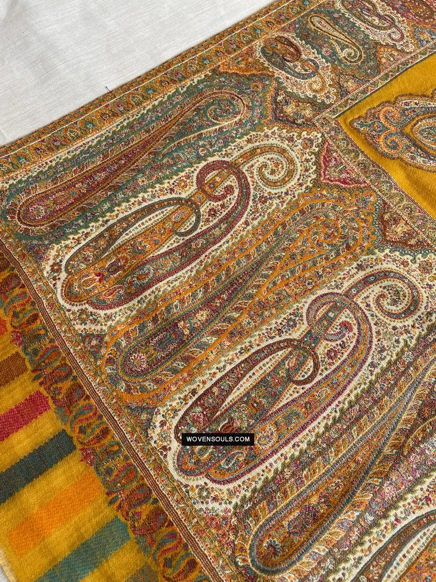 1697 SOLD Exquisite Burnt Yellow Boteh Shawl from Kashmir - Recently Made