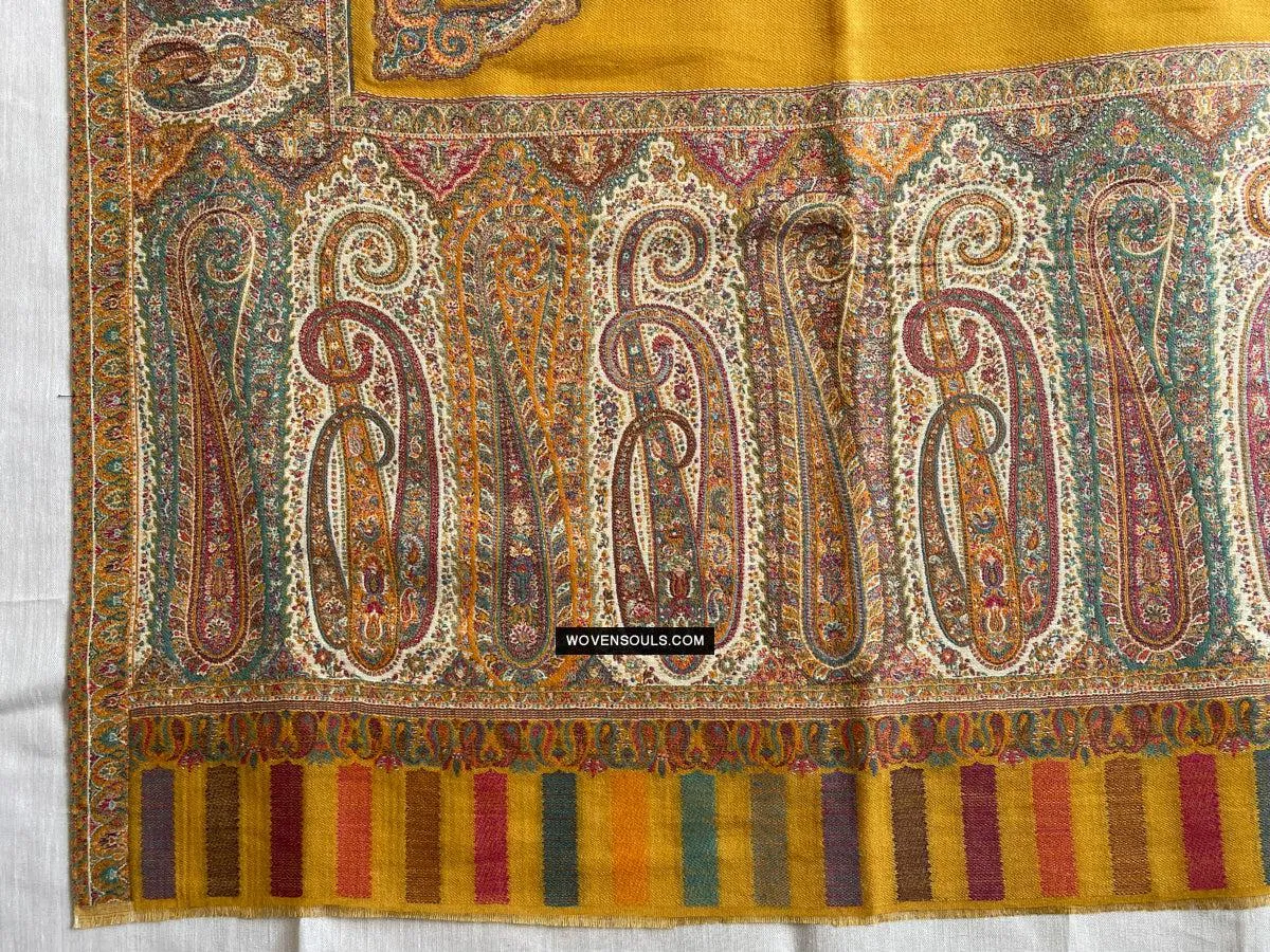 1697 SOLD Exquisite Burnt Yellow Boteh Shawl from Kashmir - Recently Made