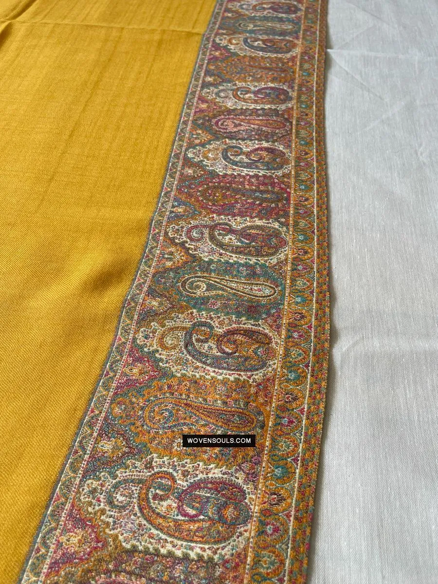 1697 SOLD Exquisite Burnt Yellow Boteh Shawl from Kashmir - Recently Made