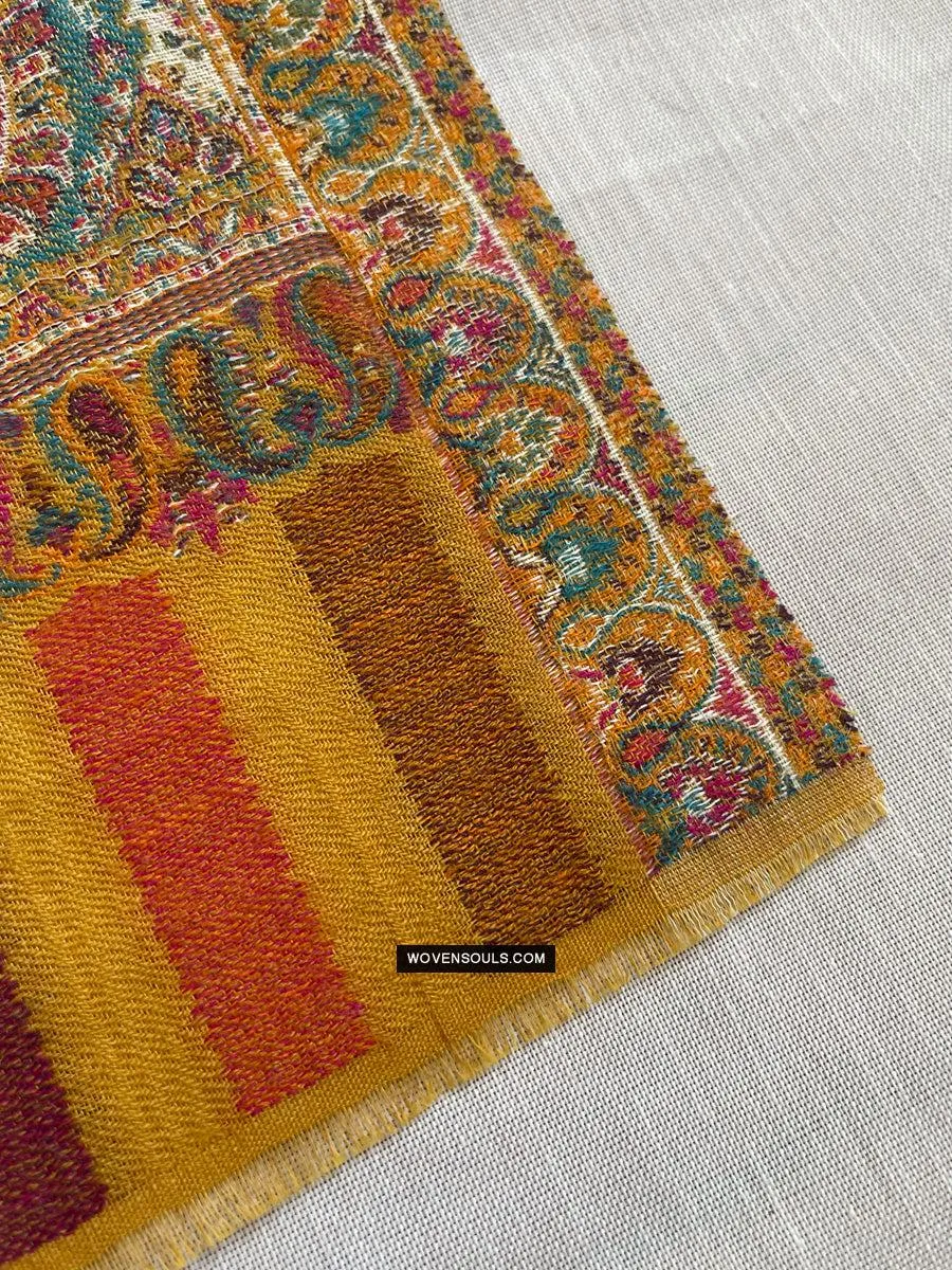 1697 SOLD Exquisite Burnt Yellow Boteh Shawl from Kashmir - Recently Made