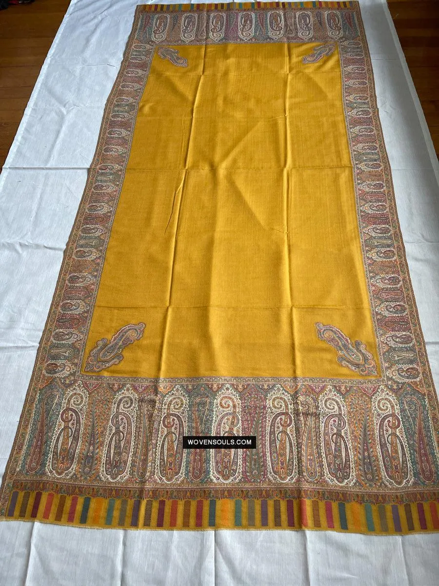 1697 SOLD Exquisite Burnt Yellow Boteh Shawl from Kashmir - Recently Made