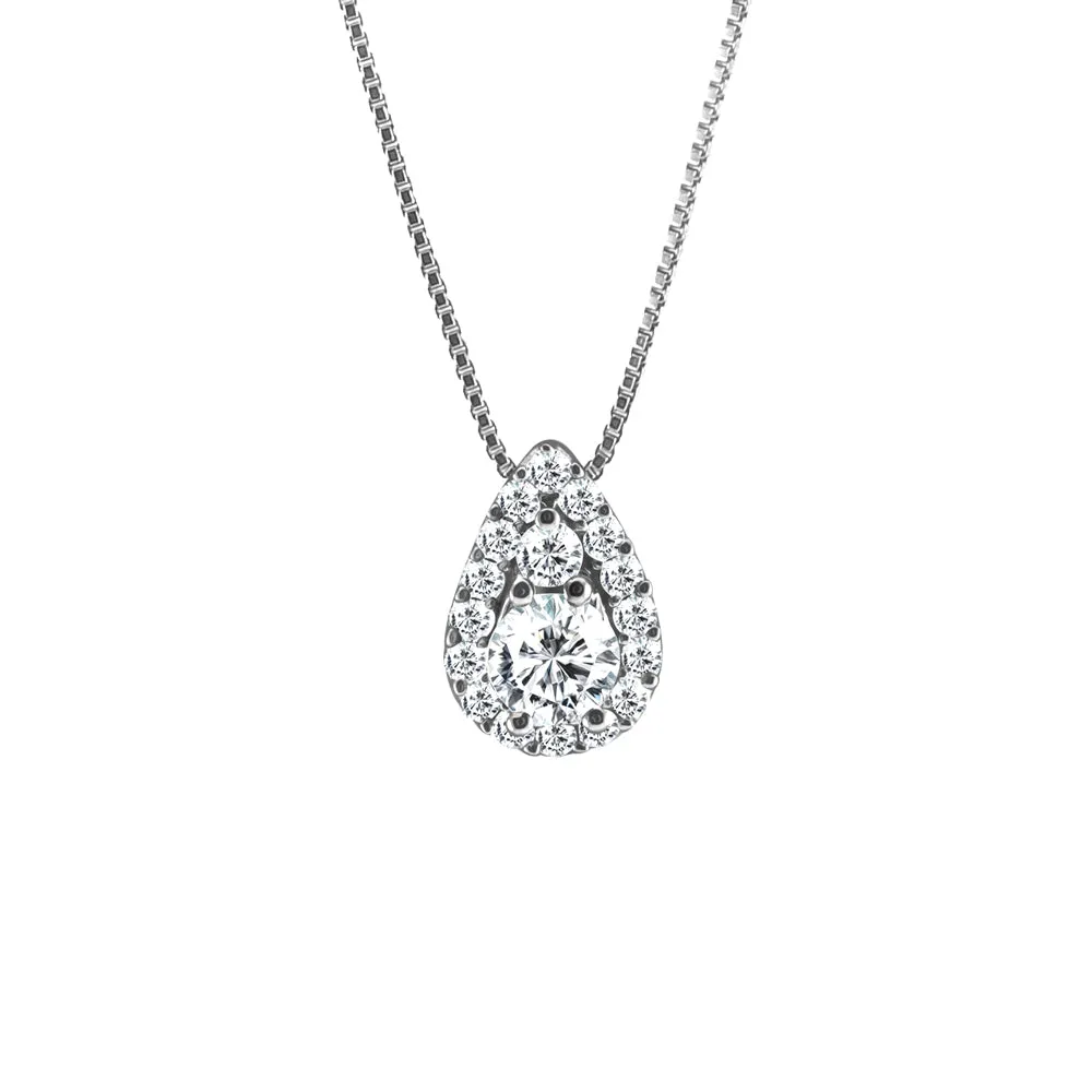 18ct White Gold 0.50ct Teardrop Halo Diamond Necklace