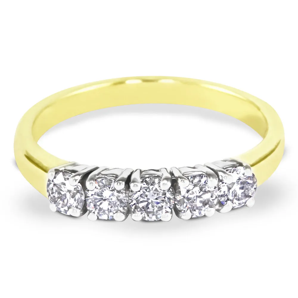 18ct Yellow Gold 0.50ct Five Diamond Eternity Ring