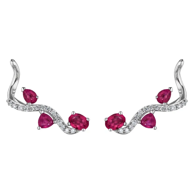 18k Mirage White Gold Earring With 0.25 Cts Vs-Gh Diamonds  And Ruby