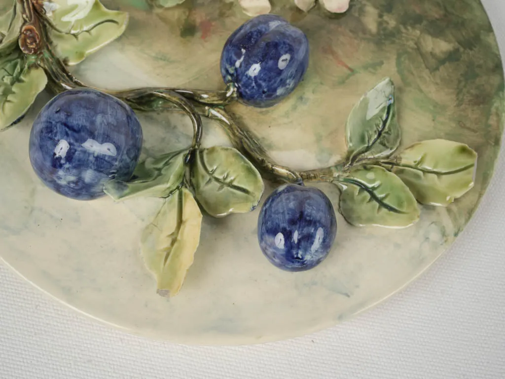 19th-century ironstone sculptural plate w/ plums - Longchamp 10¼"