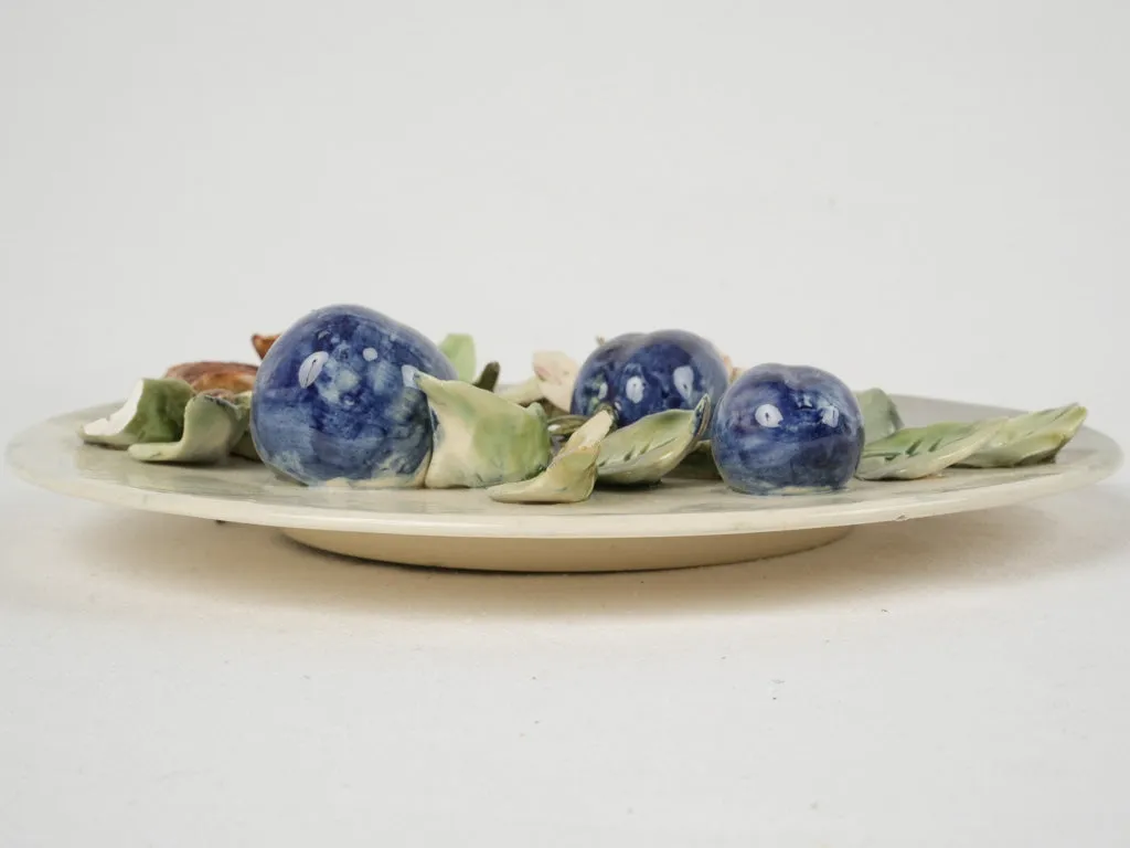 19th-century ironstone sculptural plate w/ plums - Longchamp 10¼"