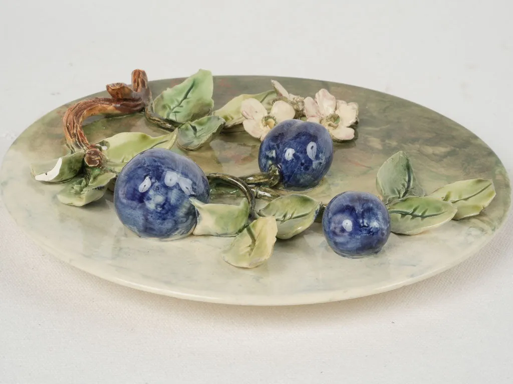 19th-century ironstone sculptural plate w/ plums - Longchamp 10¼"