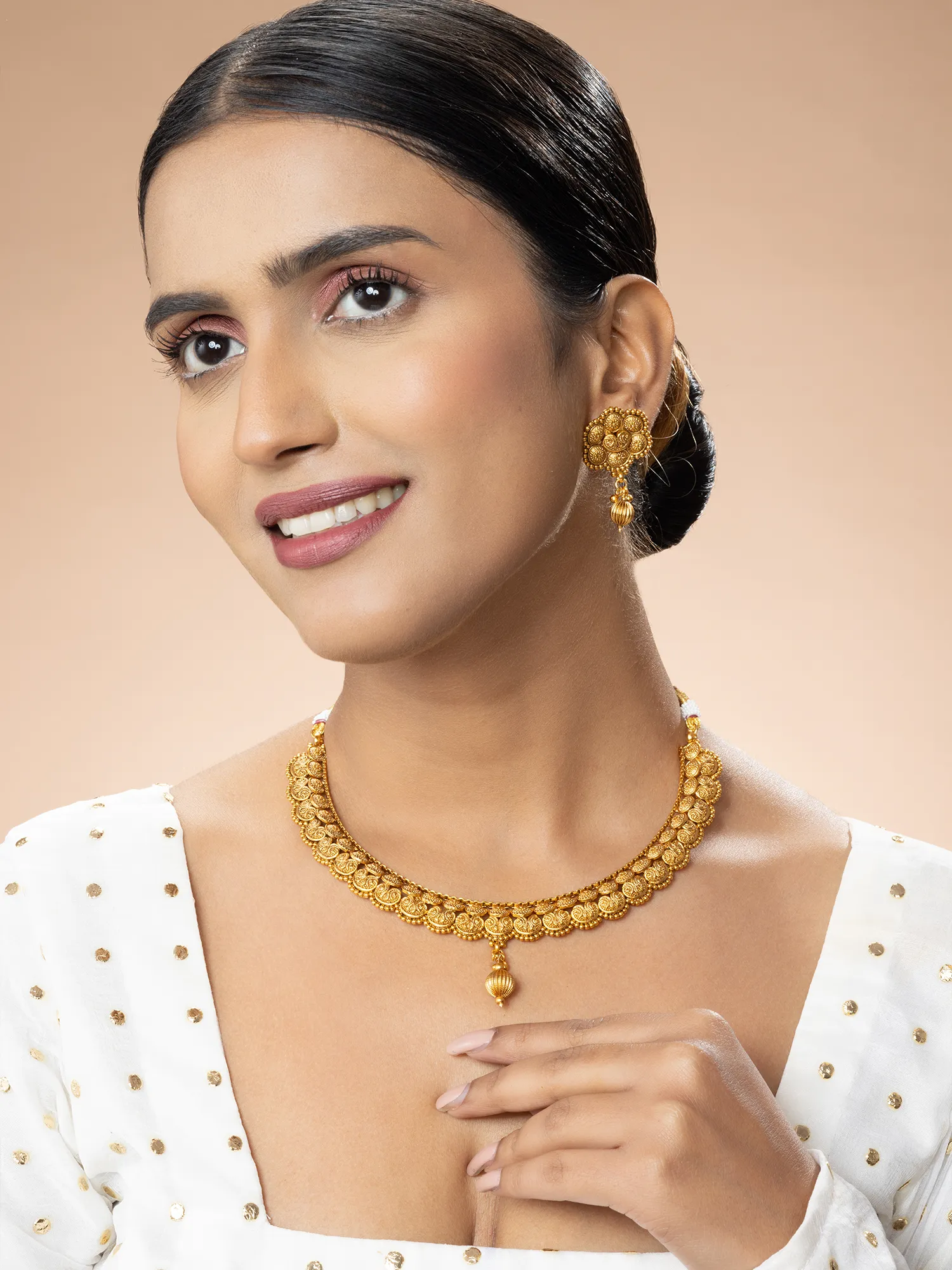 24K Gold Plated floral Design Necklace and Earrings Set