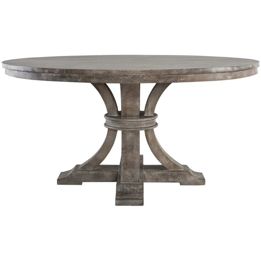 60 Inch Classic Round Wood Dining Table, Pedestal, Handcrafted, Gray, Brown By Casagear Home