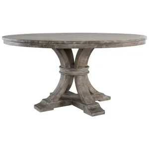 60 Inch Classic Round Wood Dining Table, Pedestal, Handcrafted, Gray, Brown By Casagear Home