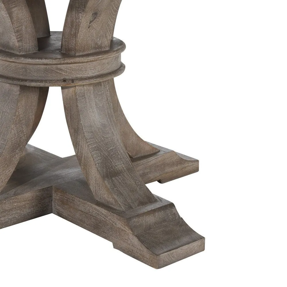 60 Inch Classic Round Wood Dining Table, Pedestal, Handcrafted, Gray, Brown By Casagear Home