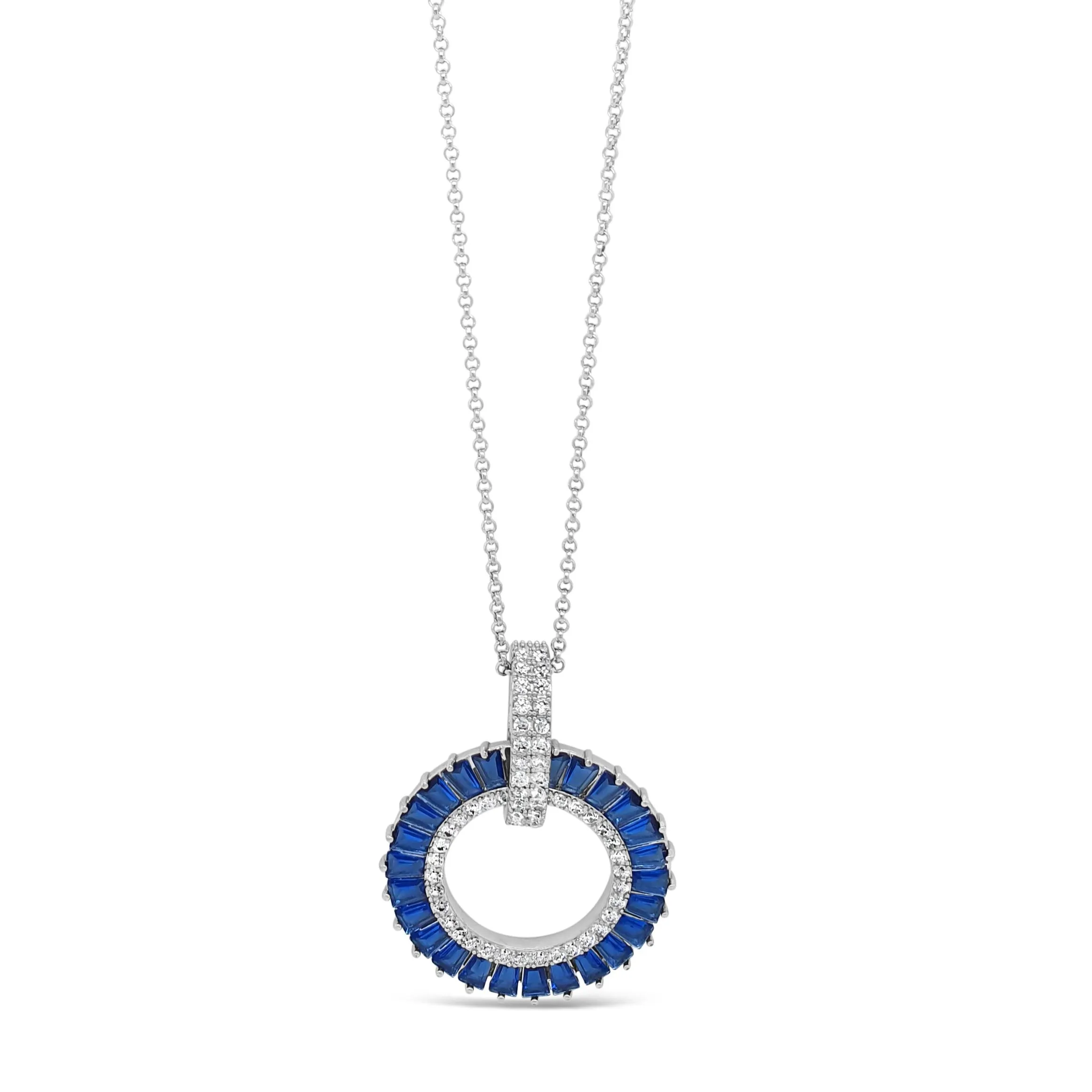 Absolute Jewellery Blue Sapphire 28" Silver Necklace