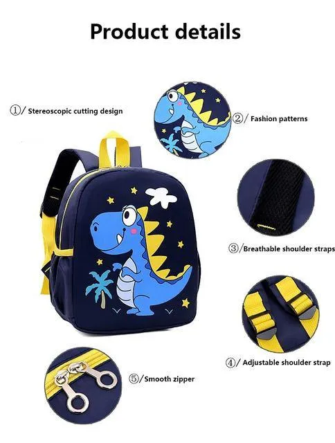 Adorable Dinosaur Cartoon Kids Backpack - Waterproof School Bag for Kindergarten and Primary Students