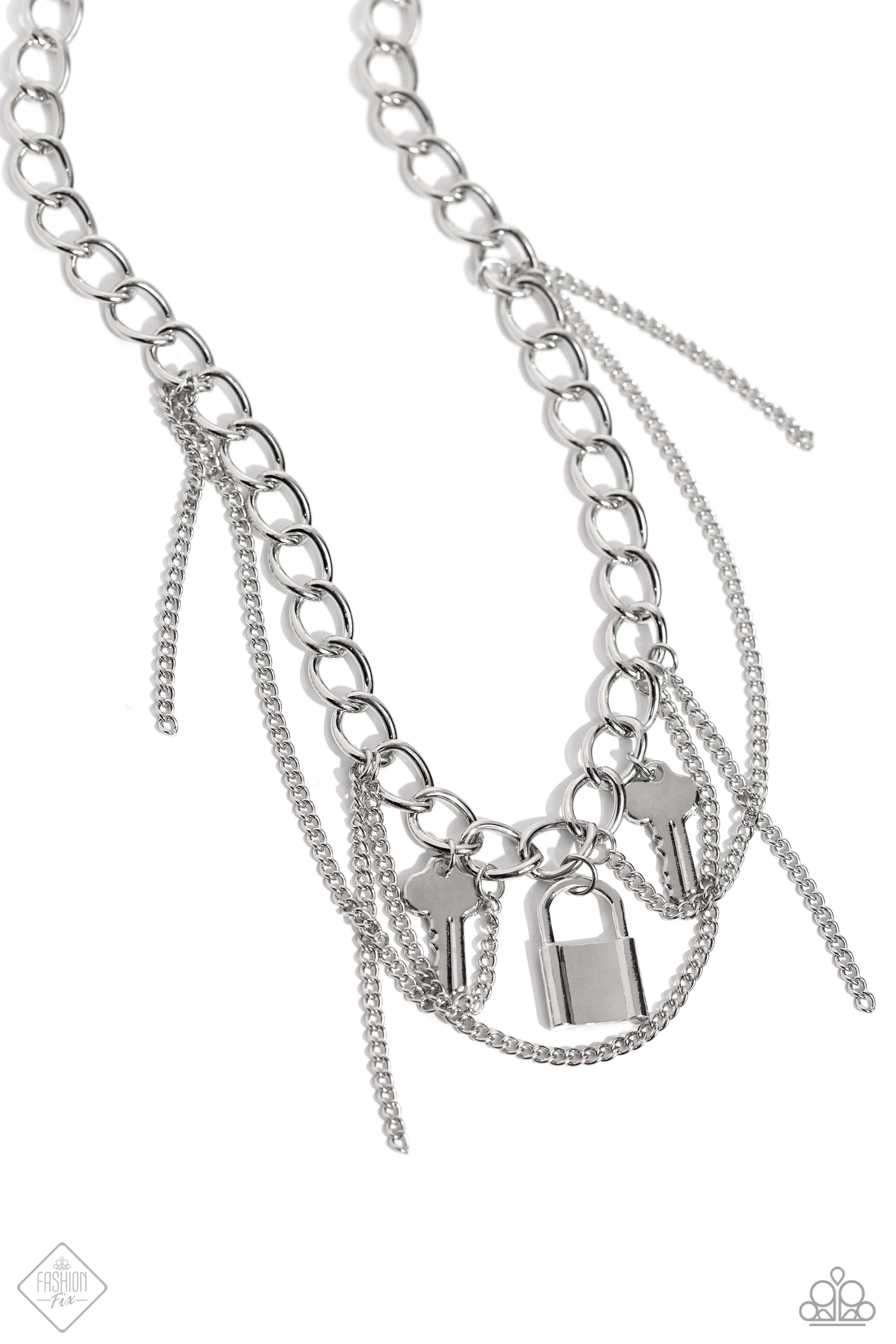 Against the LOCK - Silver - Lock and Key Charm Tiered Paparazzi Short Necklace - January 2024 Magnificent Musings