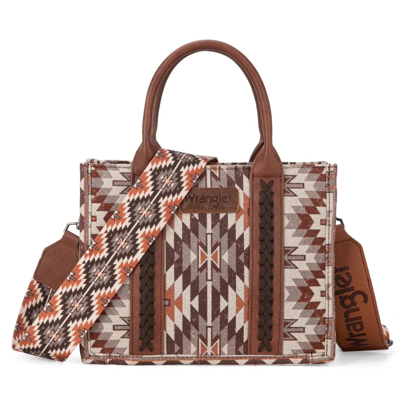 All-Over Aztec Print Canvas Tote - Brown