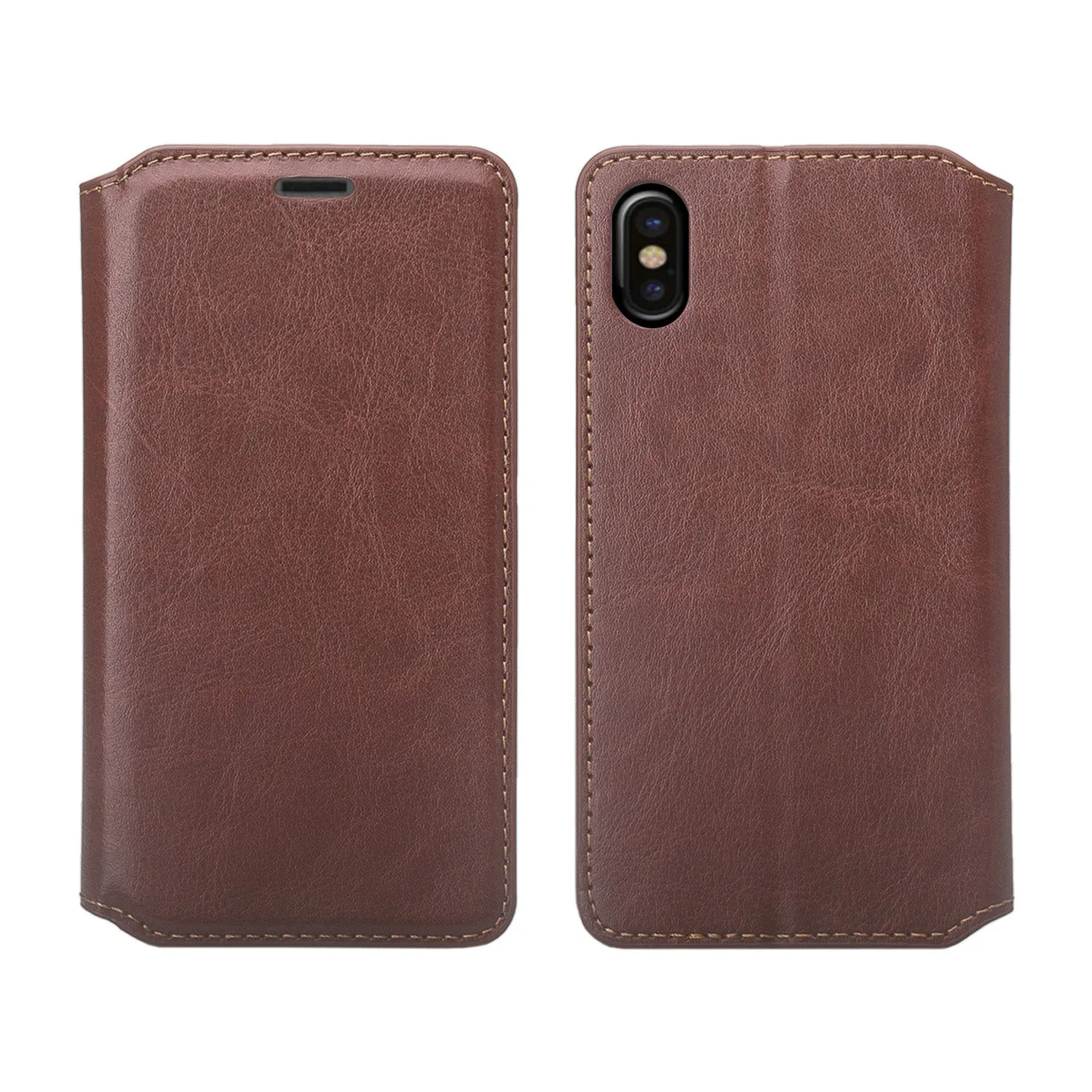 Apple iPhone XR Case, Apple A1984 Case, Faux Leather Magnetic Flip Fold [Kickstand] Protective Wallet Case Cover - Brown