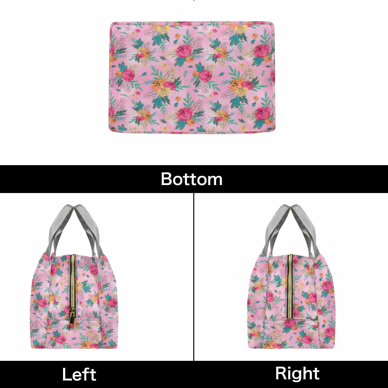 Australian Floral Pink  Portable Lunch Bag-Grey Handle