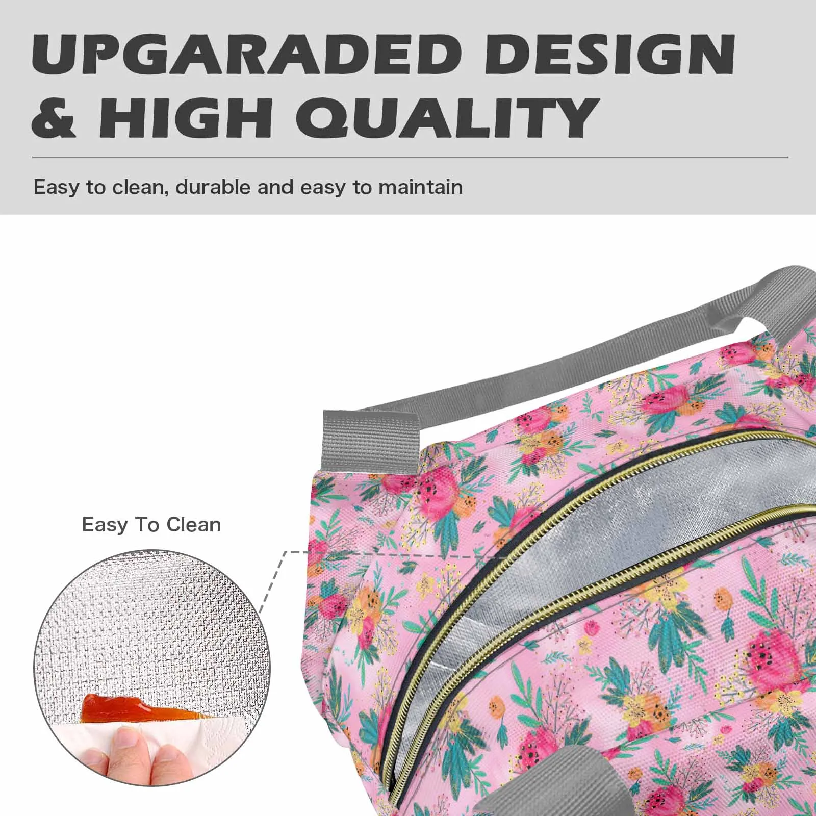 Australian Floral Pink  Portable Lunch Bag-Grey Handle