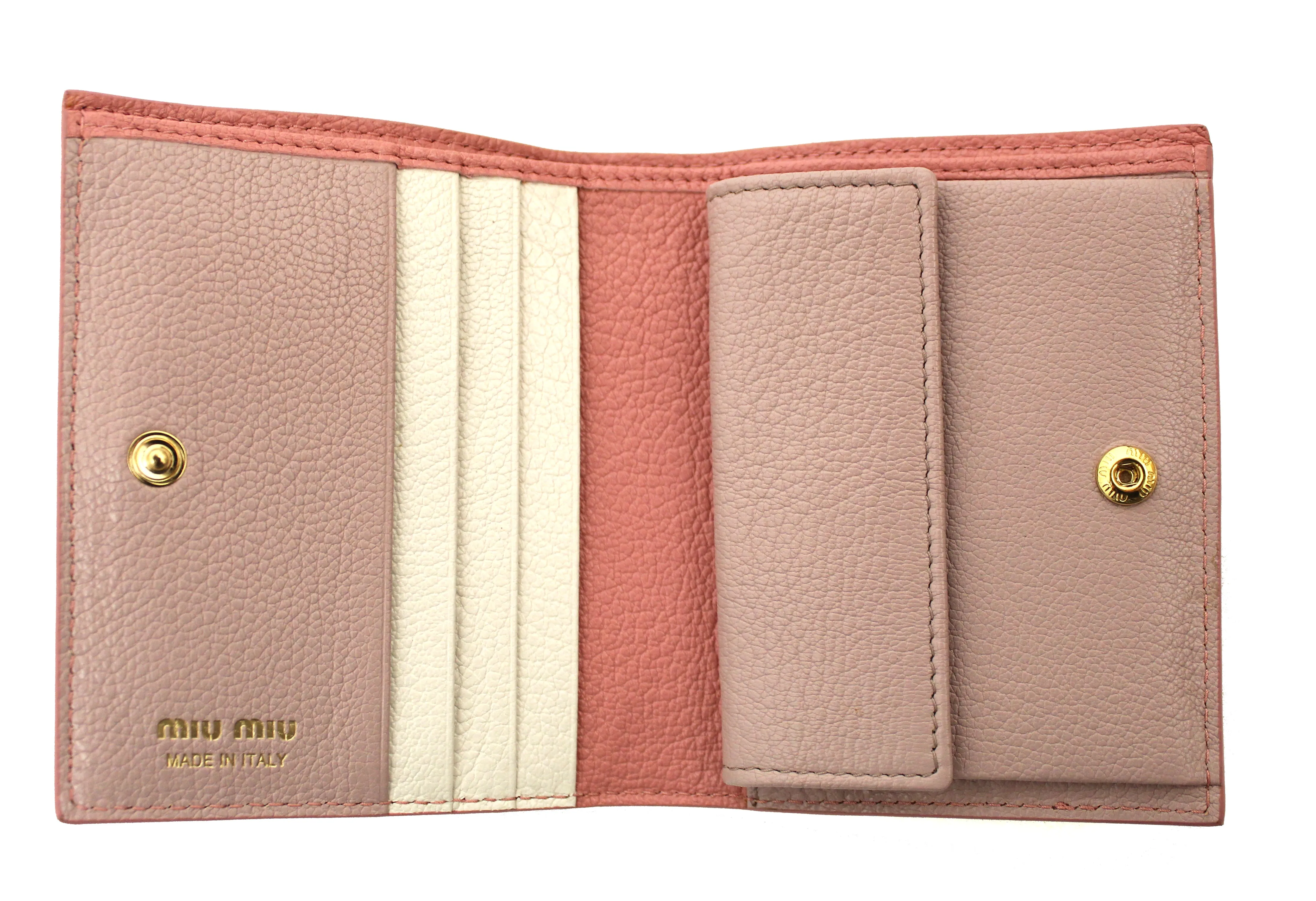 Authentic New Miu Miu Pink Leather Bi-Fold Wallet