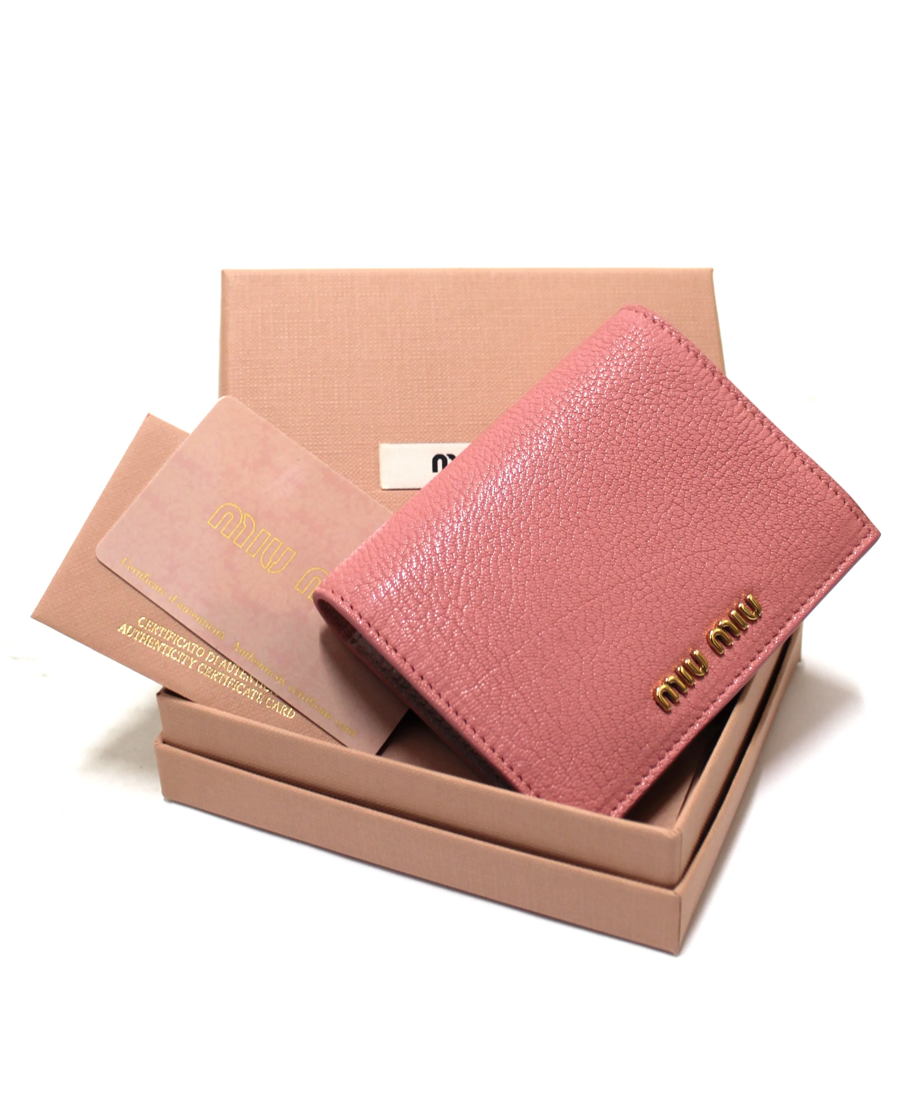 Authentic New Miu Miu Pink Leather Bi-Fold Wallet