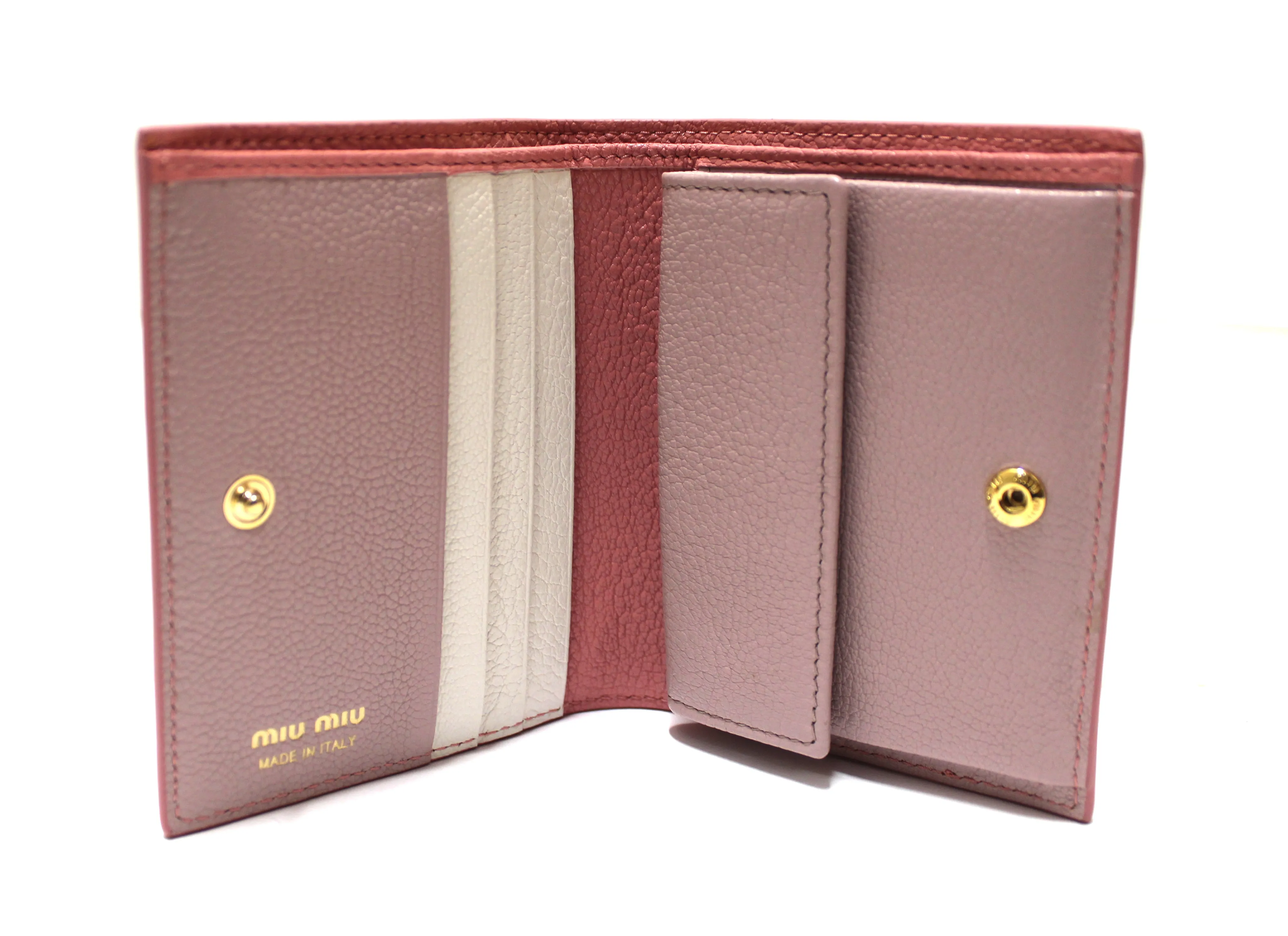 Authentic New Miu Miu Pink Leather Bi-Fold Wallet