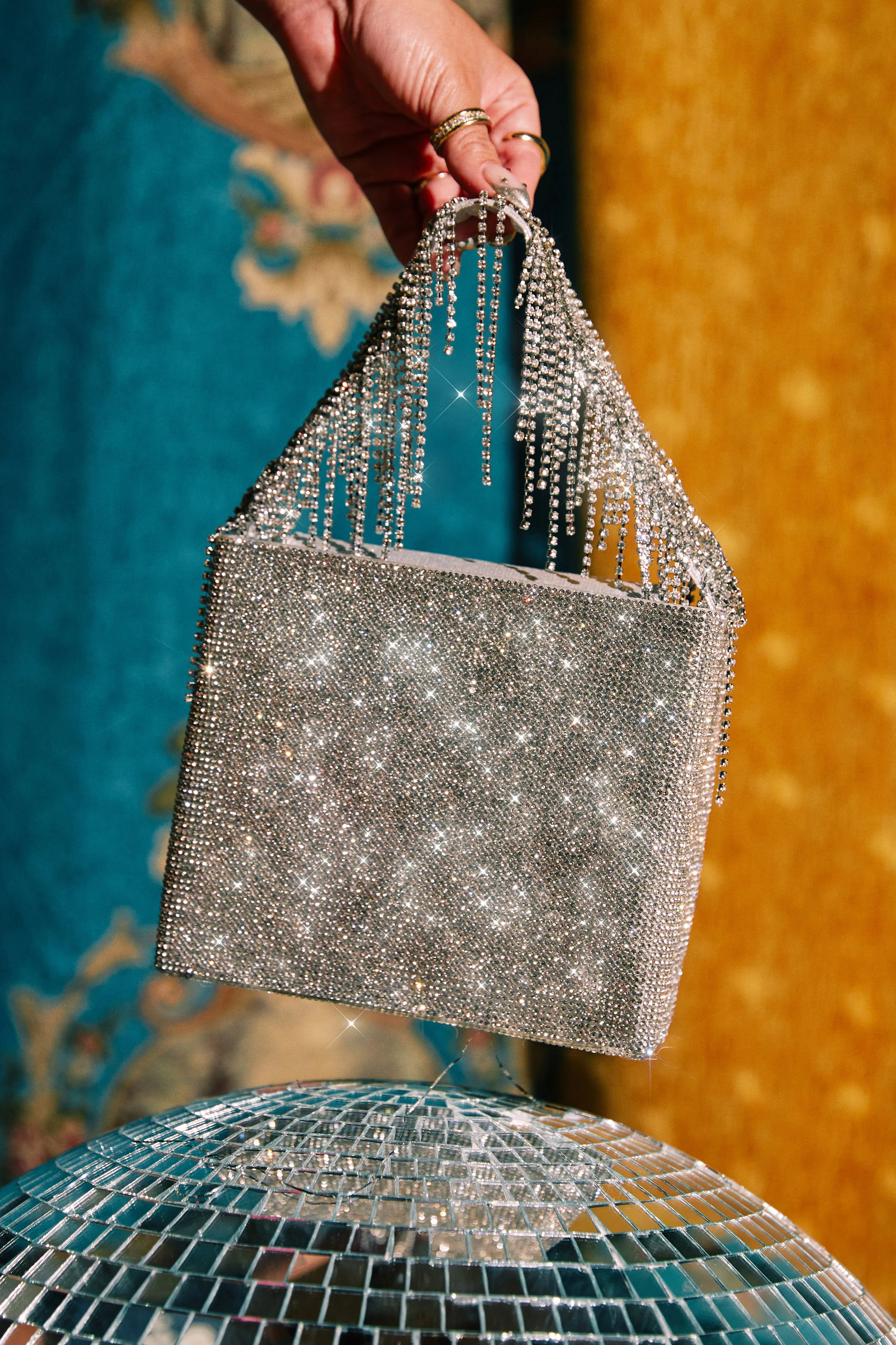 Azalia Fully Embellished Crossbody Handbag - Silver