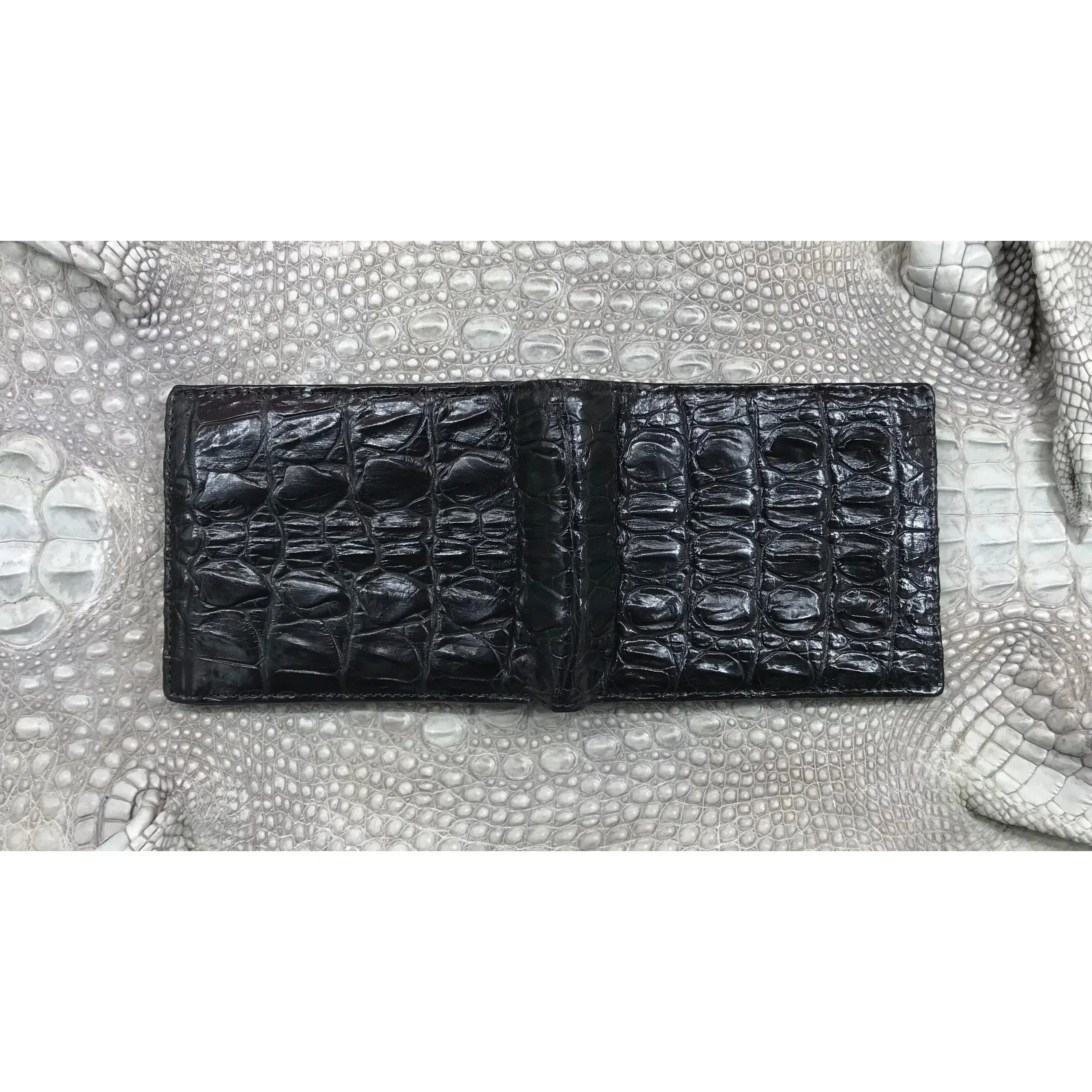 Black Alligator Skin Bifold Wallet For Men | Handmade Crocodile Leather Wallet RFID Blocking | VL5699