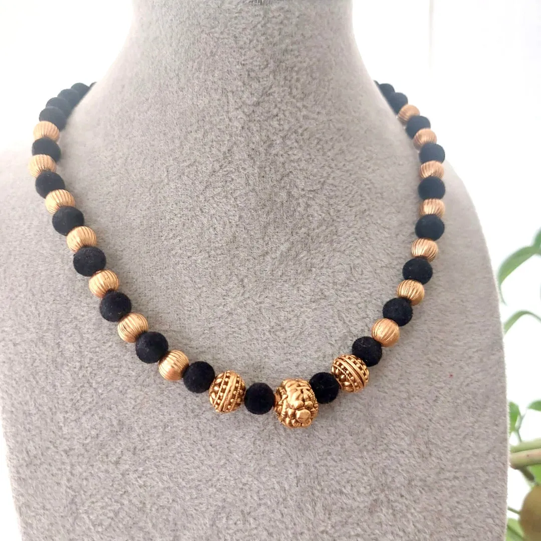 Black Beauty: Black and Golden Beads Necklace