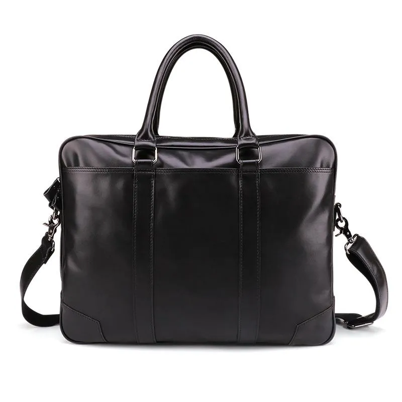 Black Leather Mens 15.6 inches Laptop Work Bag Handbag Briefcase Black Shoulder Bag Business Bags For Men