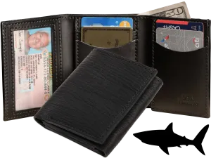 Black Shark Luxury Designer Exotic Trifold Wallet With ID Window